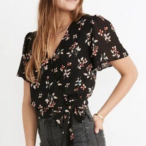 Madewell Botanical Print Wrap Top True Black S